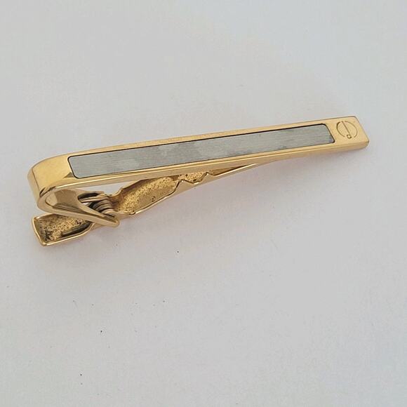 Dunhill Vintage Two Tone Tie Clasp Clip Bar Silver Gold Retro Logo Minimalistic - Picture 1 of 7